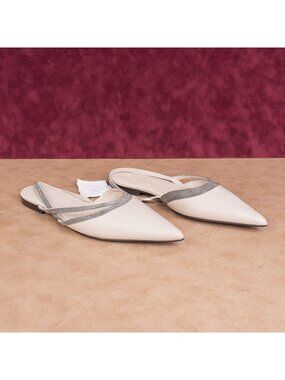 Brunello Cucinelli Women Nappa Beige Leather Slingback Flats sz 11US EUR41